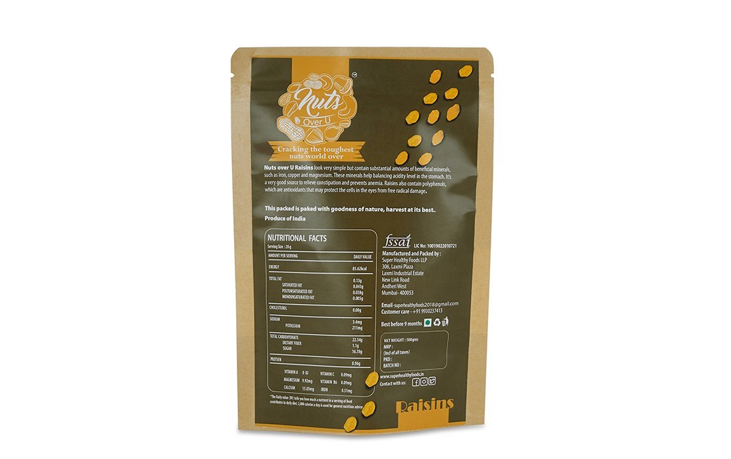 Nuts Over U Raisins (Golden)    Pack  500 grams